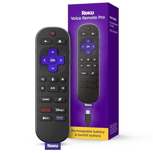 Roku Voice Remote Pro (2nd Ed.) | Rechargeable TV Remote Control with Hands-free Voice Controls, Backlit Buttons, & Lost Remote Finder – Replacement Remote Compatible with All Roku TV, Players & Audio